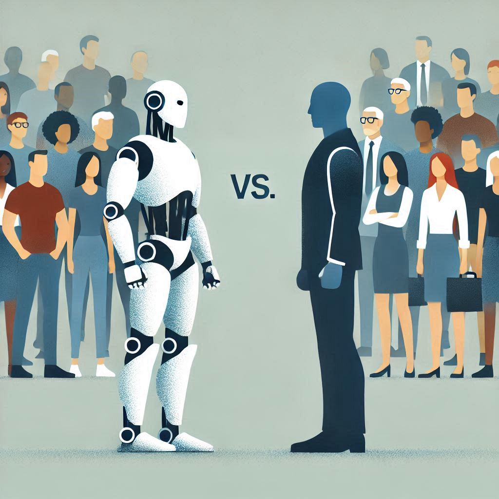 AI generated image of a human facing off to a robot